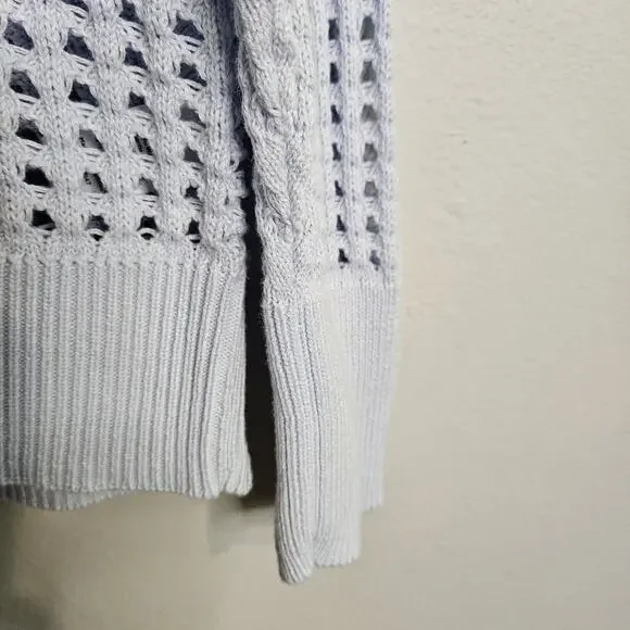 Haven Well Within Open Weave Cotton Sweater Knit Crewneck Light Blue Size L - Picture 4 of 9
